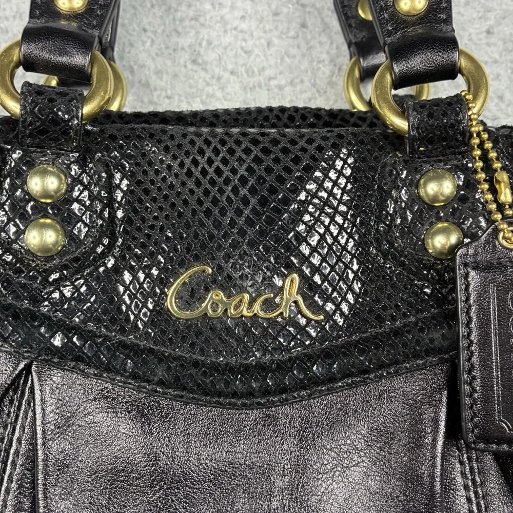 Coach Ashley Black Leather Python Trim Satchel Shoulder Bag F19247 Purse